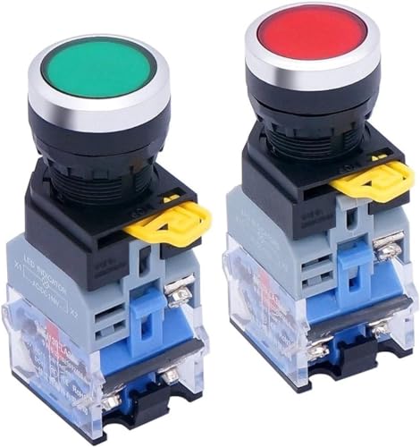 Interrupteur bouton-poussoir 22mm DPST 10A avec voyant LED rouge vert pour tableau électrique