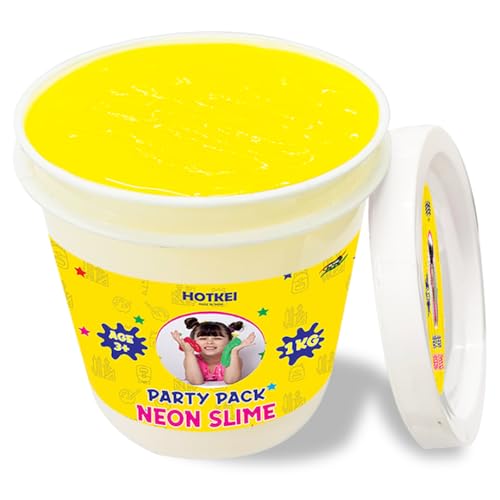 Image of HOTKEI (1 Kg Neon Slime) Yellow Fruit Scented Big Slimy Gel Jelly Putty Toy Slime Bucket kit Set Toys for Girls Boys Kids Neon Slime