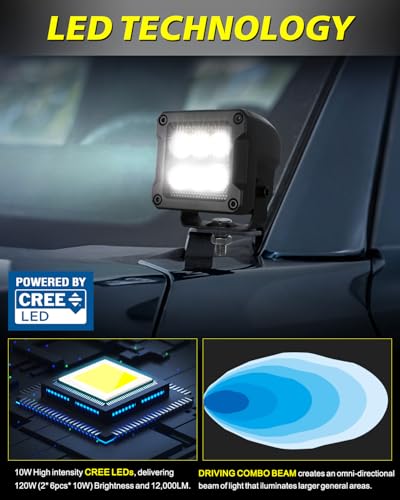 Image of 3 Inch LED Pods 120W CREE LED Cubes 3x3 Offroad Driving Lights | Driving Combo Low Beam, High Intensity CREE LEDs Square LED Cube Lights Ditch Fog Reverse Lights for Truck Pickup UTV ATV
