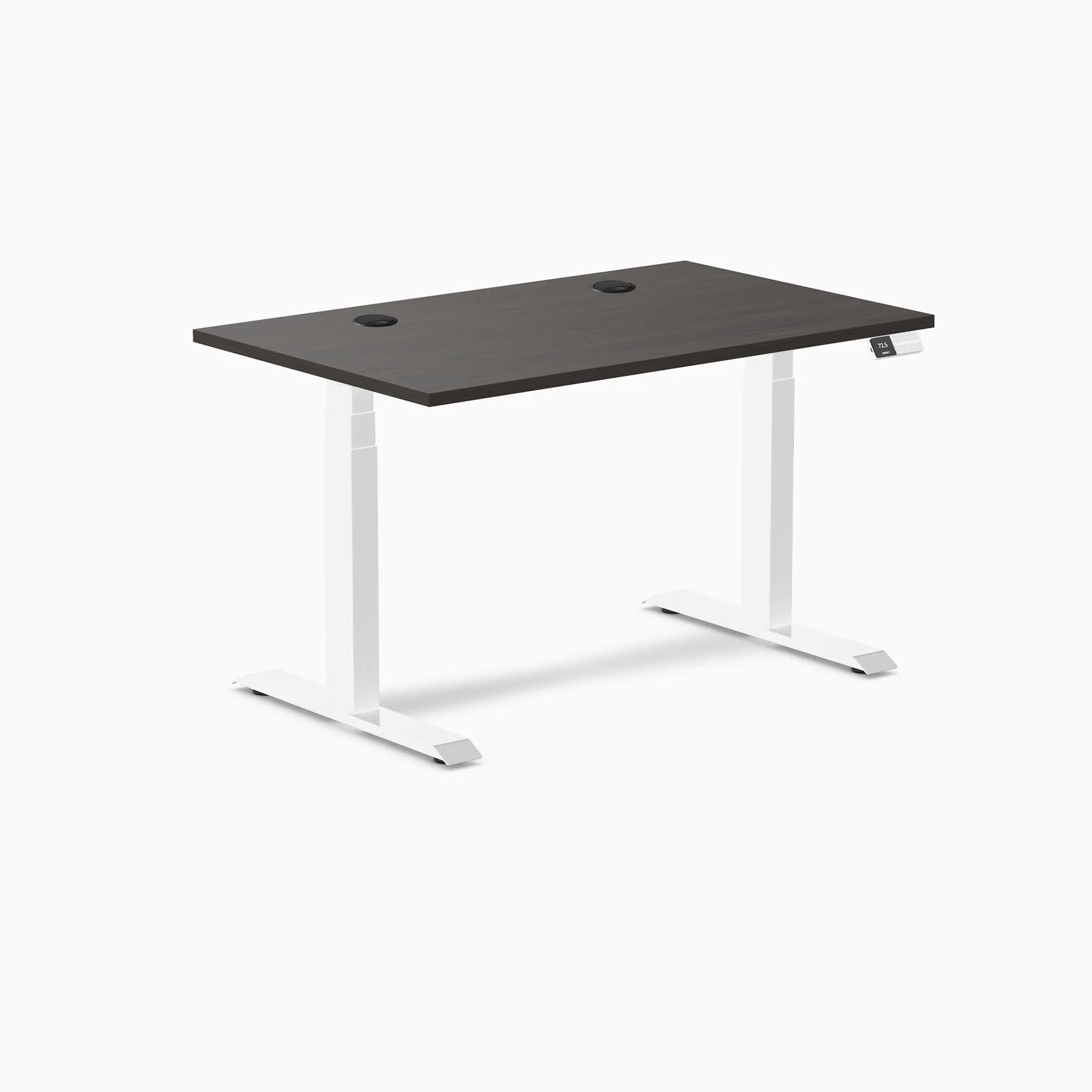 Desky Dual Laminate Sit Stand Desk Burnished Wood 47.2" Grommets White
