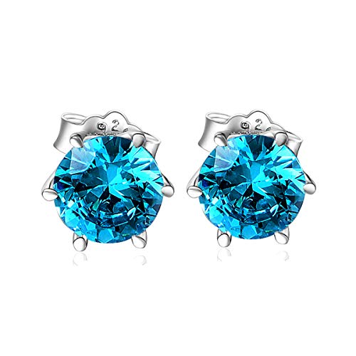 Preisvergleich Produktbild Modische Damen Ohrstecker 925 Sterling Silber Exquisite Zirkonia Damenohrringe Ohrringe Damenschmuck (Blau)