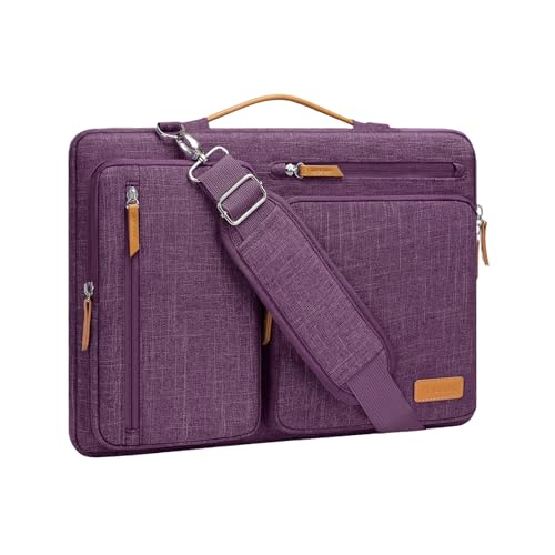 MOSISO 360 Protective Laptop Shoulder Bag,15-15.6 inch Computer Bags Compatible with MacBook Pro 16 inch, HP, Dell, Lenovo, Asus Notebook,Side Open Messenger Bag with 4 Zipper Pockets, Argyle Purple