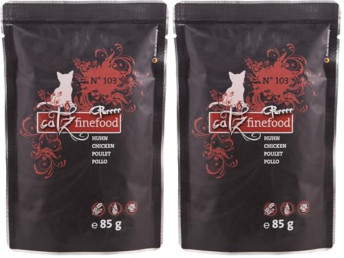 catz finefood Purrrr Huhn Monoprotein Katzenfutter nass N° 103, für ernährungssensible Katzen, 70% Fleischanteil, 85g Beutel (Packung mit 2)