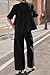 Tankaneo Womens 2 Piece Linen Sets Summer Vacation Outfits V Neck Puff Sleeve Babydoll Tops Wide Leg Pants Matching Sets Black