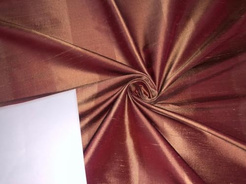 Soie Dupioni au mètre en rayures marron saumon pour confectionner vos robes d'invitée
