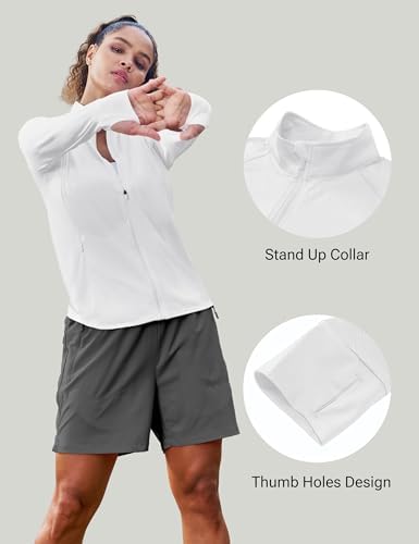 MAGCOMSEN Women's UPF 50+ Athletic Jackets Zip Up Lightweight Sun Protection Shirts with Thumb Holes Workout White M - 2