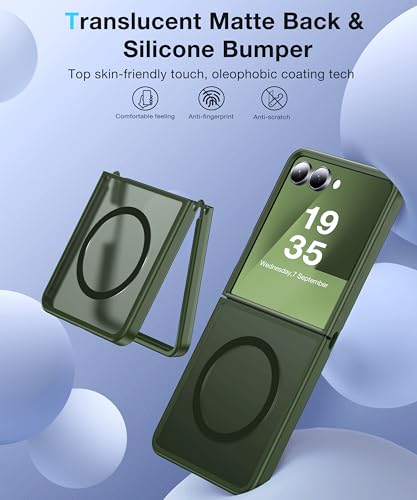 Image of Magnetic for Samsung Galaxy Z Flip 7 Case [Compatible with MagSafe][Anti-Fingerprint][Military Grade Drop Proof] Translucent Hard Back&Soft Silicone Bumper for Flip 7 Phone Case,Forest Green