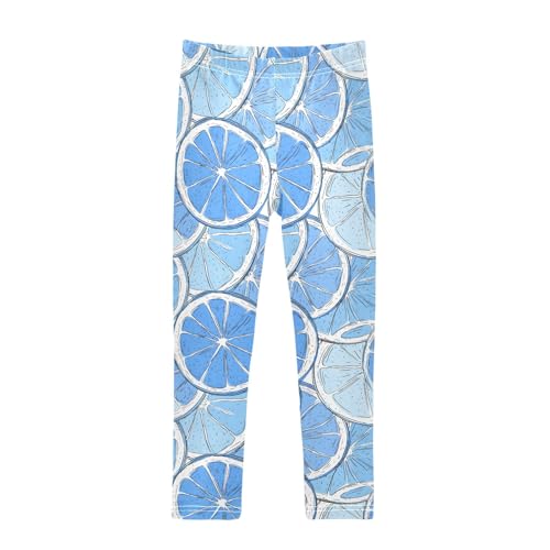 Girls' Athletic Leggings Ankle Length Yoga Dance Pants Kids Teen 4T Lemon Blue