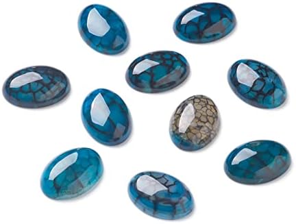 Fashewelry 20Pcs Natural Oval Dragon Veins Agate Flat Back Gemstone Cabochons 25x18mm Healing Chakra Crystal Stone Bead Cab Covers No Hole for Jewelry Craft Making (Marine Blue)