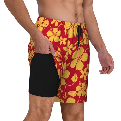 Hawaiian Style Red Yellow Funny Men's Swim Trunks Board Shorts Quick Dry-3