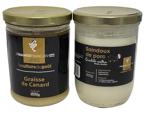 Lote de grasas animales – Manteca de cerdo 600 g – Grasa de pato 680 g – Origen Francia