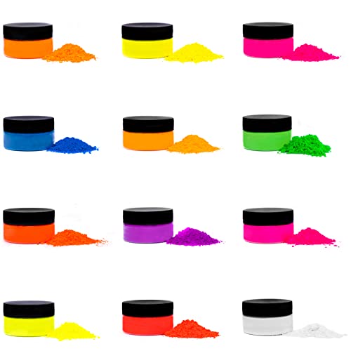 Rolio - Fluorescent Powder - 12 3G Jars Of Pigment For Paint, Dye, Soap Making, Nail Polish, Epoxy Resin, Candle Making, Bath Bombs, Slime #TOP11