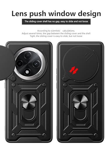 Image of SPAZY CASE Oppo F27 Pro Plus 5G Back Cover | Heavy Duty Hybrid Case with 360 Degree Rotating Finger Ring Holder + Slider Shutter Camera Protection Case for Oppo F27 Pro Plus 5G 5G - Black