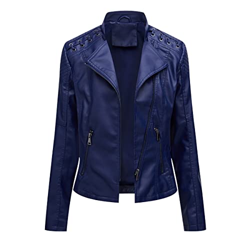 Veste Simili Cuir Femme Blouson Simili Cuir Femme Faux Leather Jacket Femme Veste Biker Femme Blouson Motard Femme Veste Imitation Cuir Femme PU Grande Taille...