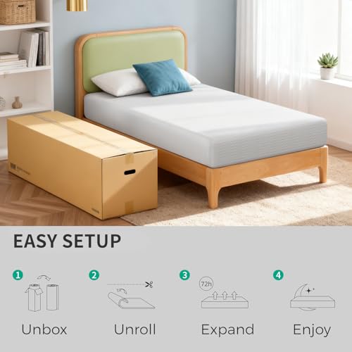 Image of FDW 8 Inch Twin Mattress, Medium Firm Gel Memory Foam, Cooling Ventilated Foam, Pressure Relief, White, Removable Washable Cover, Bed in a Box, CertiPUR‑US Certified