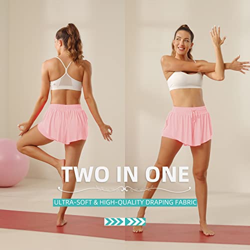 Image of Flowy Athletic Shorts for Women Running Tennis Butterfly Shorts Girls 2-in-1 Double Layer Quick-Drying Comfy Shorts