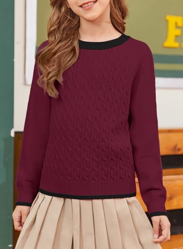 Girls Sweaters Preppy Crewneck Long Sleeve Knit Pullover Sweater 6-13 Years, Comfortable and Stylish4