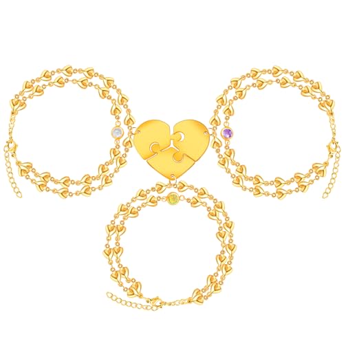 Image of 3PCS Love Heart Chain Bracelet Set for Women Graduation Gift Heart Puzzle Friendship Bracelet Personalized Name 3 Bracelets Customized Best Friends Family Love Jewelry SA4886