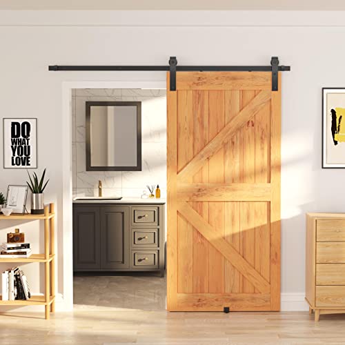 Yaheetech 6.6Ft Sliding Barn Door Hardware Kit - Single Door Track Rail Set For Bedroom Closet Farm - Smoothly And Quietly - Easy To Install - Fit 36"-40" Wide Door Panel Black,Plain J Shape Roller #TOP4