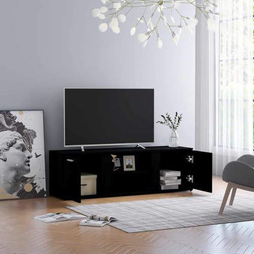 HOMEELIKE Fernsehschrank Schwarz 120 cm Breit Robustes Holzwerkstoff Design Schrank f¨¹r TV Ger?te und Accessoires mit Ablagef?Chern