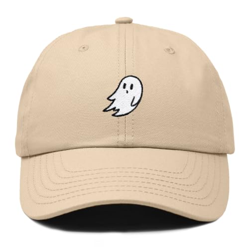DALIX Ghost Embroidery Dad Hat Baseball Cap Cute Halloween, Khaki, One size