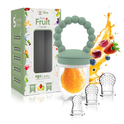 Odoe Baby Fruit Feeder | Teething Dummy & Baby Food Feeder Pacifier with 2 Feeder and 6 Nipples | BPA-Free Food-Grade Fruit Feeder for Babies | Weaning Dummy Fruit Nibbler for Babys First Foods