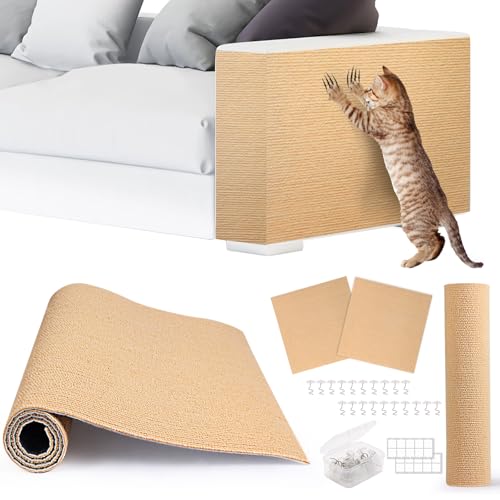 ACEDIGI 4pack Cat Scratch Couch Furniture and Wall Protector | Adhesive Cat Scratch Pad for Covering Cat Tower, DIY Climbing Cat Scratcher Couch Protector from Cat Claws Scratching (Khaki)