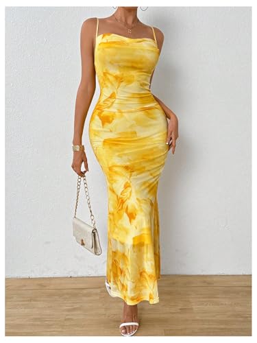 Milumia Women's Summer Floral Maxi Cami Dress Spaghetti Strap Mesh Cowl Neck Cocktail Party Bodycon Long Dresses4