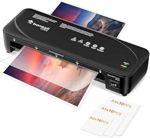 Bonsaii A4 Laminiergerät mit Anti-Klemm-Technologie, Laminiergerät inkl. 50 pcs Laminierfolien（a4/a5/a6), 2 Temperaturstufen, Hochgeschwindigkeitslaminie... L418-C