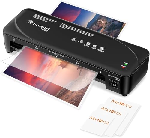 Bonsaii A4 Laminiergerät mit Anti-Klemm-Technologie, Laminiergerät inkl. 50 pcs Laminierfolien（a4/a5/a6), 2 Temperaturstufen, Hochgeschwindigkeitslaminierung, L418-C