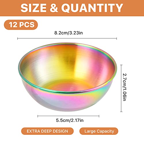 Aemygo 12Pcs Rainbow Sauce Dishes, Stainless Steel 3.2 In Round Seasoning Dishes, Stackable Sushi Dipping Small Dish Bowl, Mini Appetizer Plates, Dishwasher Safe Seasoning Dish Plates #TOP1