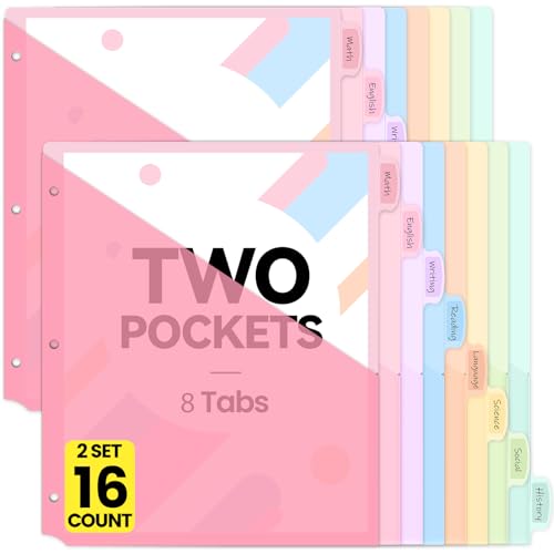 Sooez 16 Count Dividers with 2 Pockets, Binder Dividers with tabs