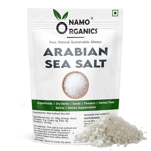 Namo Organics - Pure Sea Salt 500 – Natural, Unrefined, Mineral-Rich Pure Sea Salt for Cooking, Baking, Seasoning & Health – Non-GMO, Gluten-Free, Kosher Certified 900g