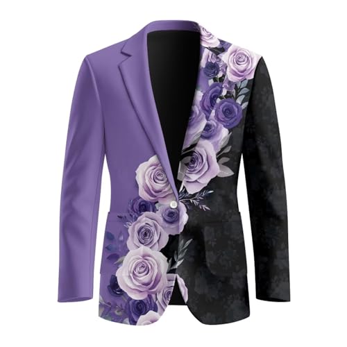 Lined Blazer for Men Slim Fit Sport Coat Print One Button Suit Jacket for Prom Wedding Party Dinner4