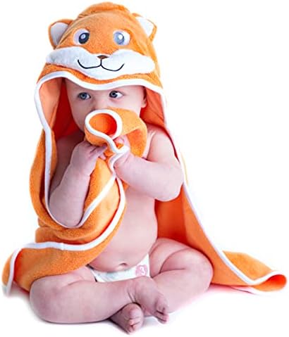 Hooded Baby Towel - Fox Design - Ultra Soft and Absorbent - Durable Baby Towel with Hood - Perfect for Girls and Boys by Little Tinkers World