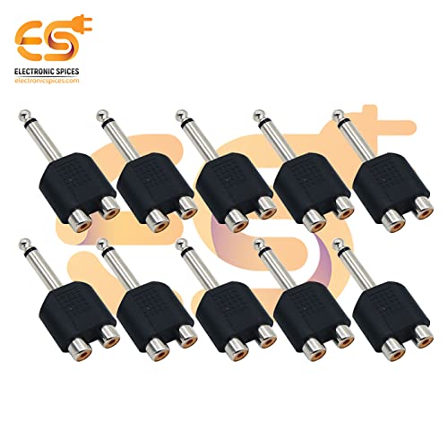 Image of Electronic Spices Single 6.35mm male to 2 RCA female dual splitter interface audio connectors pack of 20pcs