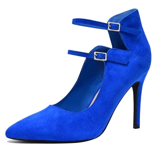 High Heels Pumps for Women 3.7-Inch Closed Toe Pumps Dress Shoes Trendy Two Ankle Strap Pointed Toe Sexy Stiletto Heels for Prom Business Party Wedding