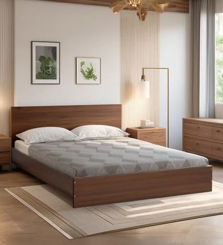 Image of Mintwud Pepperfry Engineered Wood Seto King Size Bed | Planked Walnut Finish | Sturdy, Elegant & Modern Design