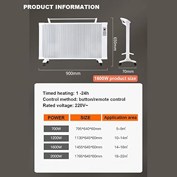 Riscaldatore del radiatore a convettore elettrico 700W-2000W, riscaldatore in grafene Riscaldatore del radiatore a doppia convezione, la temperatura può essere visualizzata, con stendino,