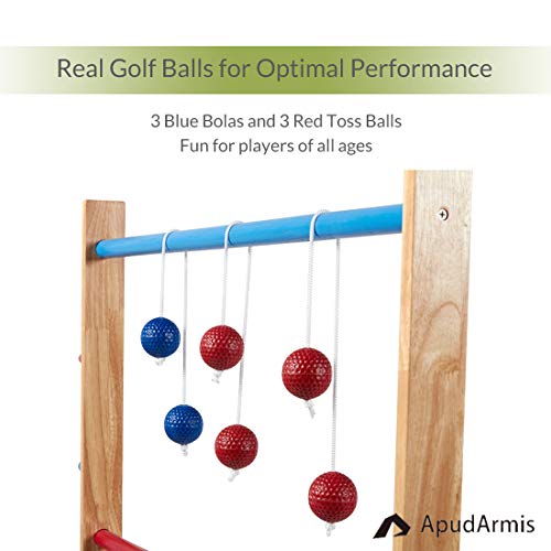 ApudArmis Ladder Toss Game Set, 40x28In Pine Wooden Golf Ladder Lawn Game with 6 Bolos Balls and Carrying Case - Outdoor Backyard Game for Kids Adults Family - Thumbnail 3