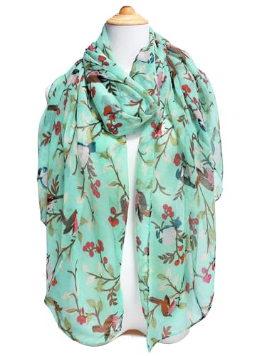 Image of GERINLY Scarfs for Women Lightweight Cotton Feel Scarves Floral Birds Print