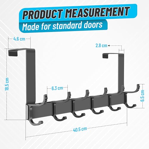 NPFVKSA Over The Door Hanger-6 Double Hooks, Adjustable Over Door Hooks, Suitable for Clothes Hats, Keys, Towel (Dark Grey) - Image 4