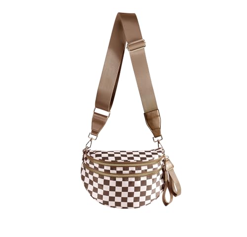 Image of FEIBOON Spacious Checkered Nylon Crossbody Bag Bum Bag Handbags Wallets for Women