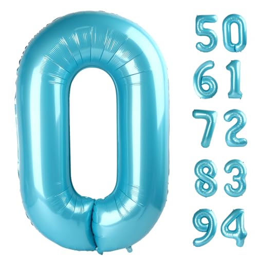 Image of Pearlescent Blue Number Balloon 40 Inch, 0 Number Balloons, 10 20 30 40 50 Numbers Balloon Birthday Decorations, Party Supplies for Women Men