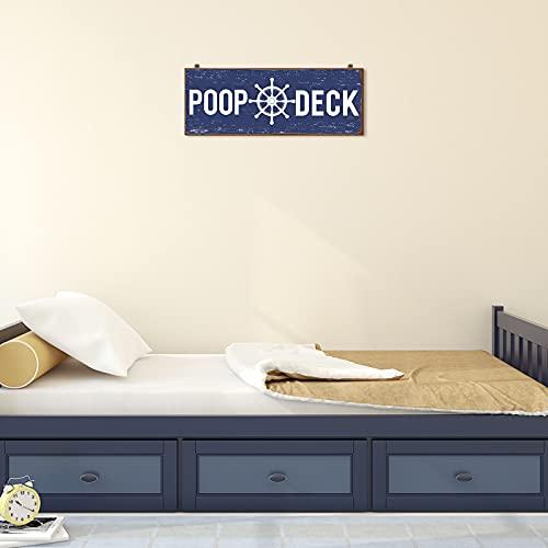 Jetec POOP DECK Sign Nautical Nursery Wall Decor Rustic Beach Bathroom Wood Sign Nautical Boat Decor Ocean Coastal Theme Decorations for Home Hanging for Ocean Bathroom 15.7 x 5.9 Inch(Blue) - Image 4