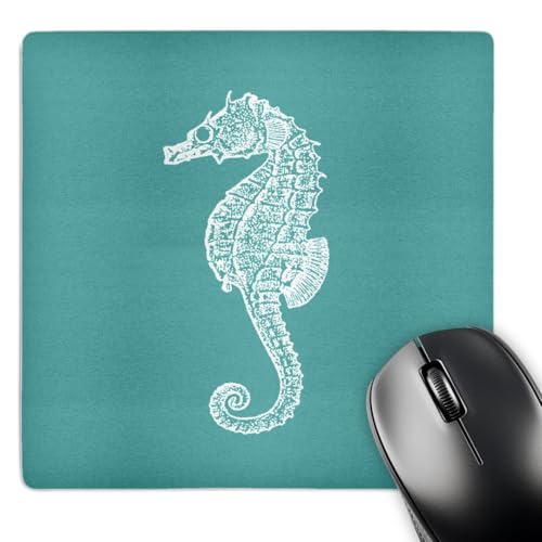 3dRose LLC 8 x 8 x 0.25 Inches Mouse Pad, Teal Blue Seahorse Print Sea Horse Ocean Marine Beach Aquarium Aquatic (mp_164965_1)