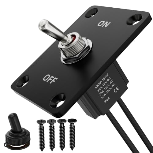 Image of RVBOATPAT Waterproof Toggle Switch 12V DC 30A Heavy Duty Pre-Wired SPST ON Off Toggle Switch with Mounting Panel for Car Marine Boat Automotive