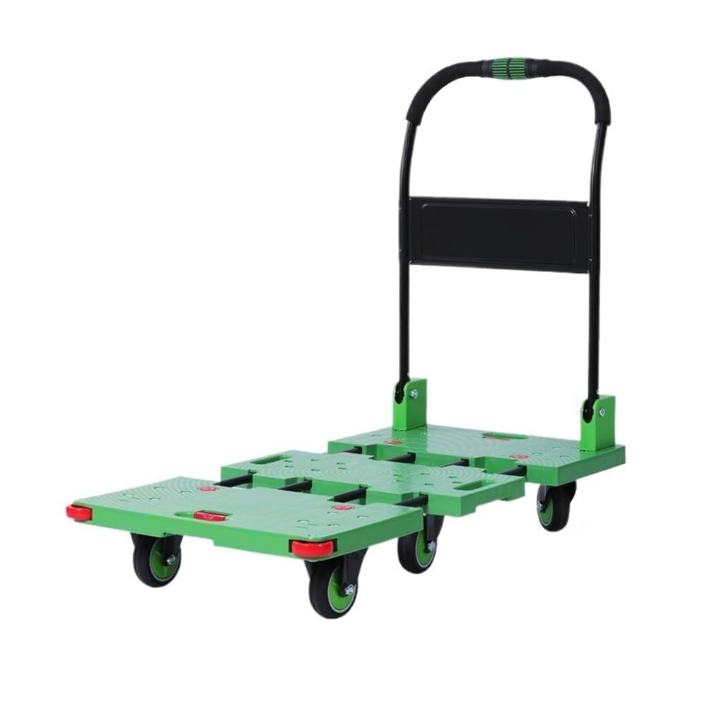 wheelbarrow Flatbed Trolley Silent Transporter Push Truck Folding Pull Trailer Warehouse Utility Dolly(Green)