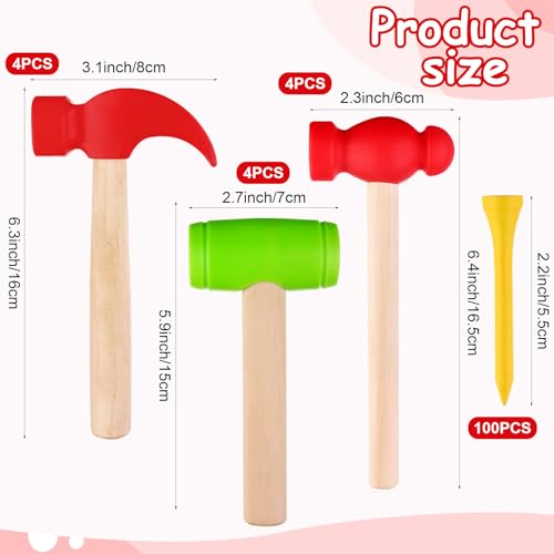 Image of 12Pcs Hammer Toys with 100Pcs Small Wooden Hammer Simulation Fake Hammer Maintenance Tools,Toy Hammer Plastic Toddler Claw Hammer Portable Toys Pretend Play Fake Mallet Hammer for Boys Girls