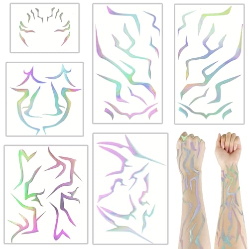WONFELIE Lot de 6 feuilles d'autocollants de tatouage temporaires avec symbole du diable de style K, autocollants de tatouage temporaires pour cosplay Devil...